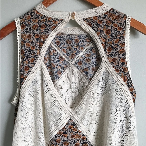 Boho Lace Crochet Floral Tunic Dress Mini Short - Picture 5 of 8